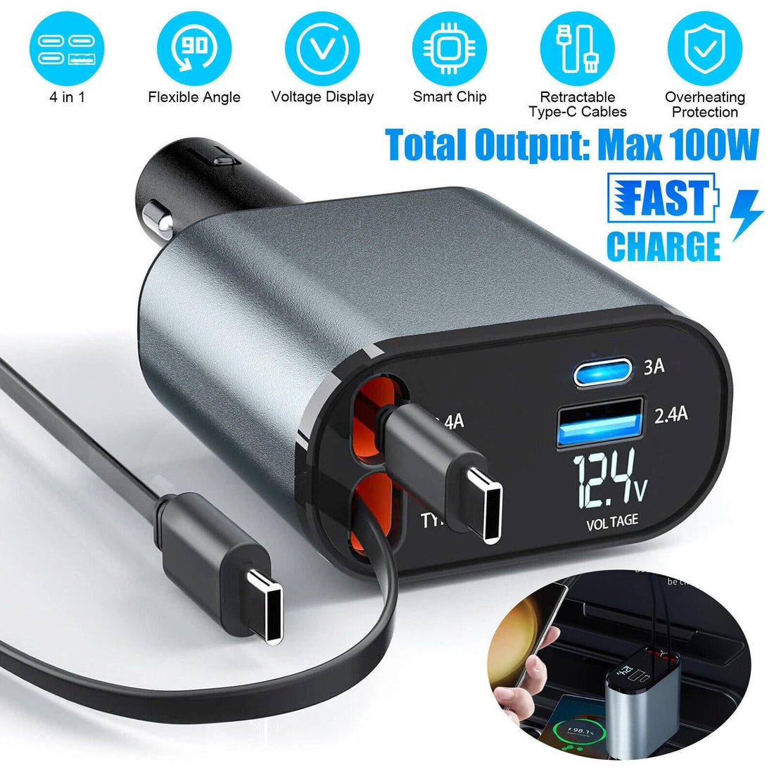 4-in-1 Retractable Car Charger